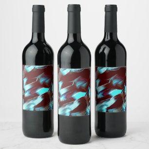 Carved of matte metal, in brown to cyan gradient wine label