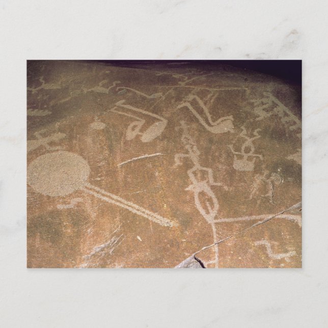 Carved petroglyph depicting figures postcard (Front)