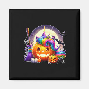 Carved Pumpkin As Unicorn Face Halloween Matching Magnet
