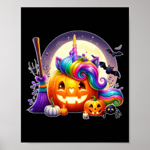 Carved Pumpkin As Unicorn Face Halloween Matching Poster
