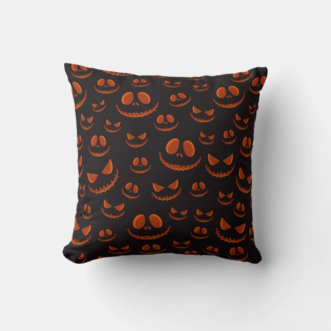Carved Pumpkin Eyes and Evil Smile - Halloween Cushion (Front)