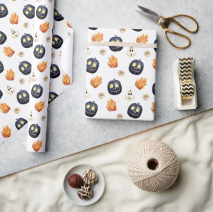 Carved Pumpkin Orange Crystals Roses Halloween Wrapping Paper