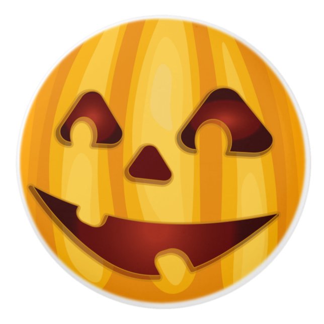 Carved pumpkin smiling Halloween design Ceramic Knob (Front)