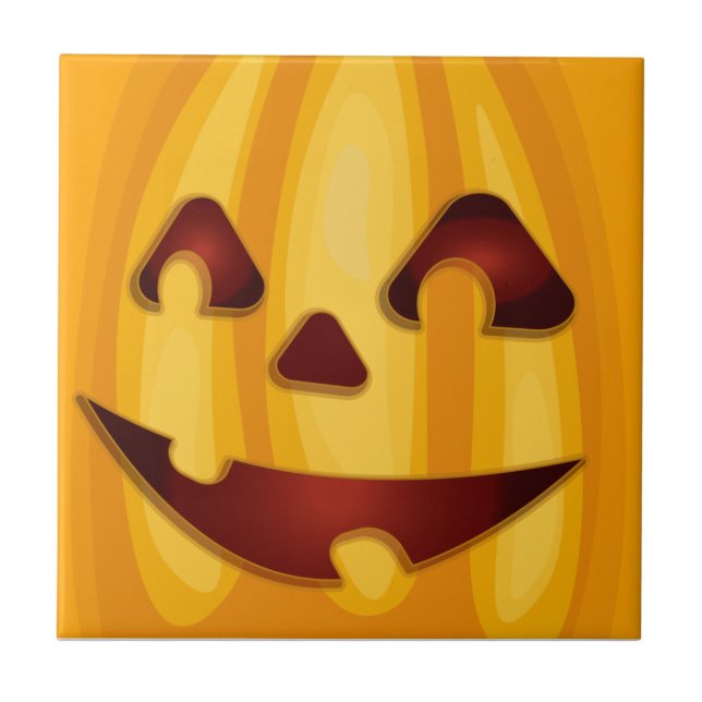 Carved pumpkin smiling Halloween design Ceramic Tile (Front)