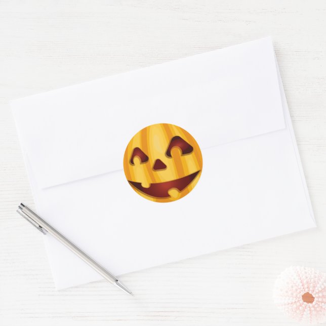 Carved pumpkin smiling Halloween design Classic Round Sticker (Envelope)
