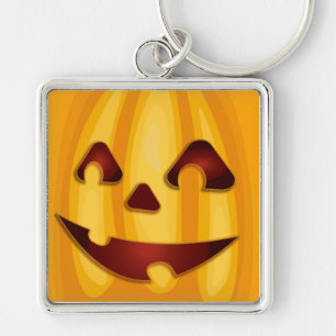 Carved pumpkin smiling Halloween design Key Ring