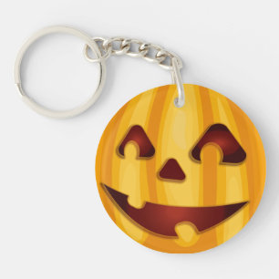 Carved pumpkin smiling Halloween design Key Ring