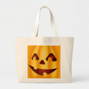 Carved pumpkin smiling Halloween design Large Tote Bag
