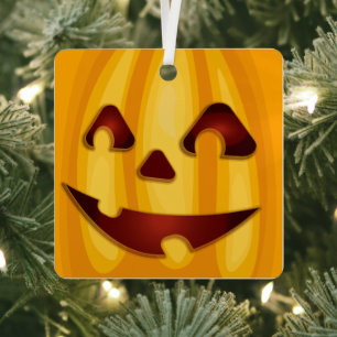 Carved pumpkin smiling Halloween design Metal Tree Decoration