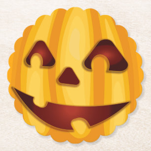 Carved pumpkin smiling Halloween design Paper Coaster