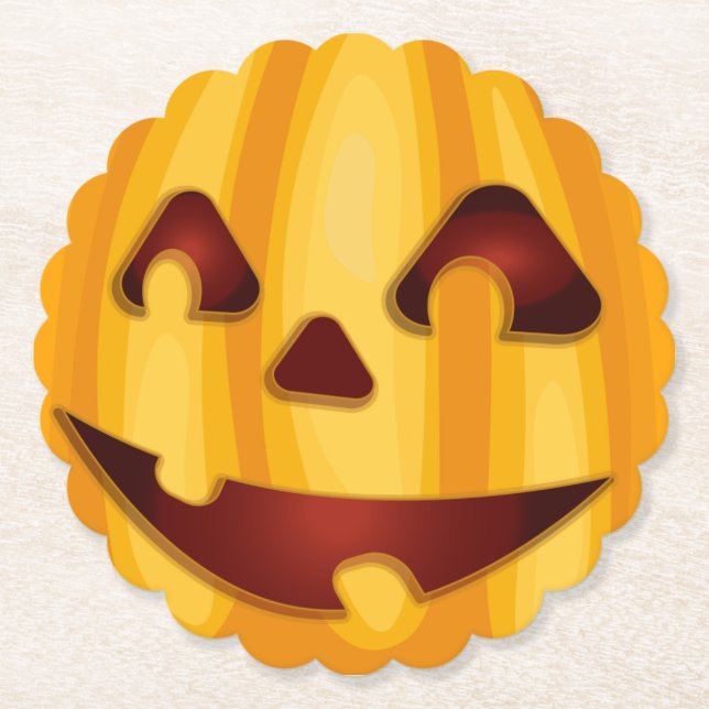 Carved pumpkin smiling Halloween design Paper Coaster (Front)