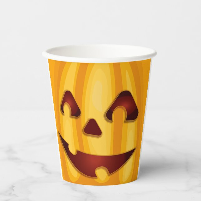 Carved pumpkin smiling Halloween design Paper Cups (Front)