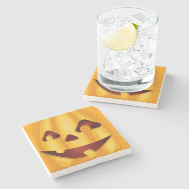 Carved pumpkin smiling Halloween design Stone Coaster (Side)