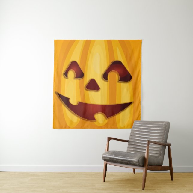Carved pumpkin smiling Halloween design Tapestry (In Situ)