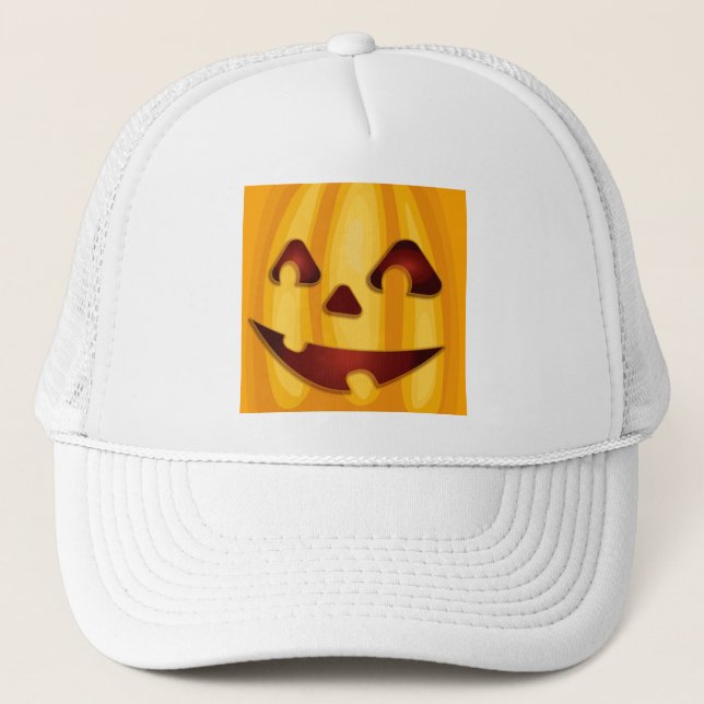 Carved pumpkin smiling Halloween design Trucker Hat (Front)