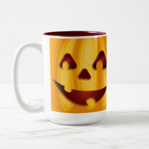 Carved pumpkin smiling Halloween design Two-Tone Coffee Mug