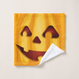 Carved pumpkin smiling Halloween design Wash Cloth