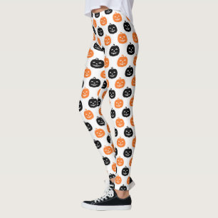 Carved Pumpkins Halloween Womens Black and white Leggings