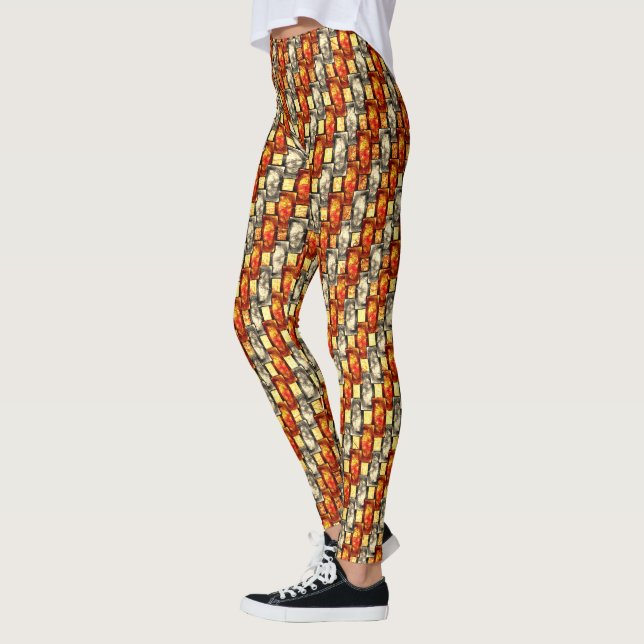 Carved rectangular pieces reddish and beige align leggings (Left)