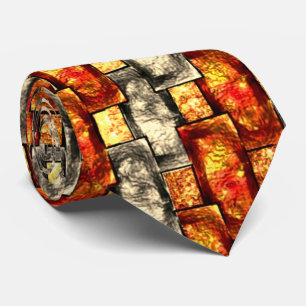 Carved rectangular pieces reddish and beige align tie