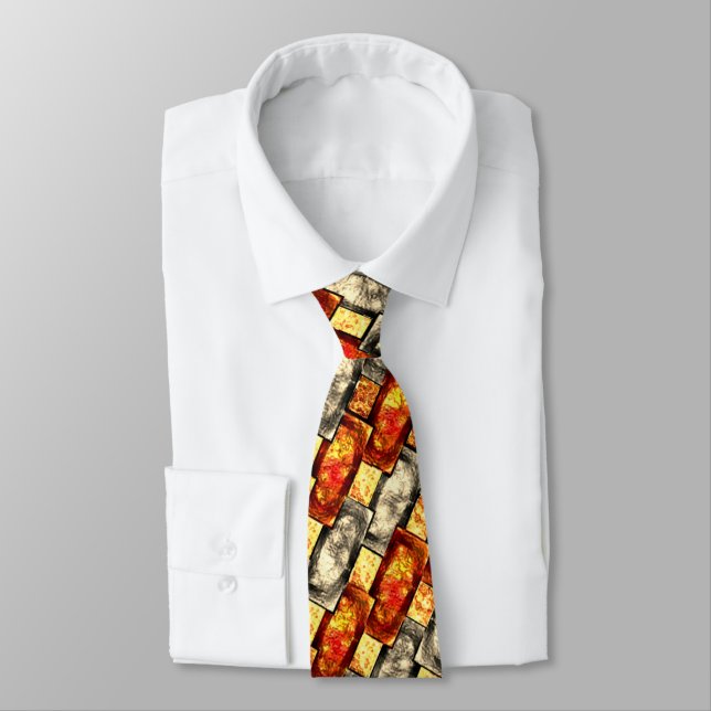 Carved rectangular pieces reddish and beige align tie (Tied)