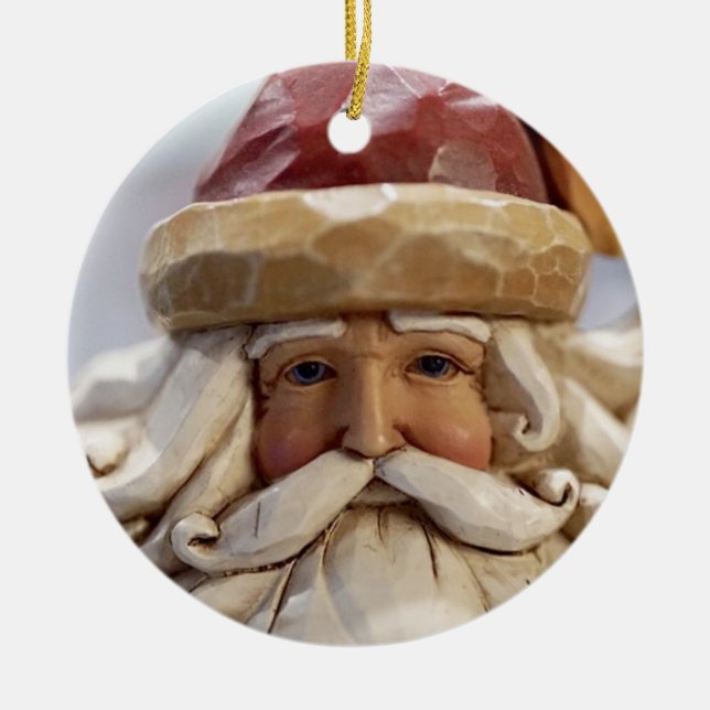 Carved Santa Face Ceramic Ornament (Front)