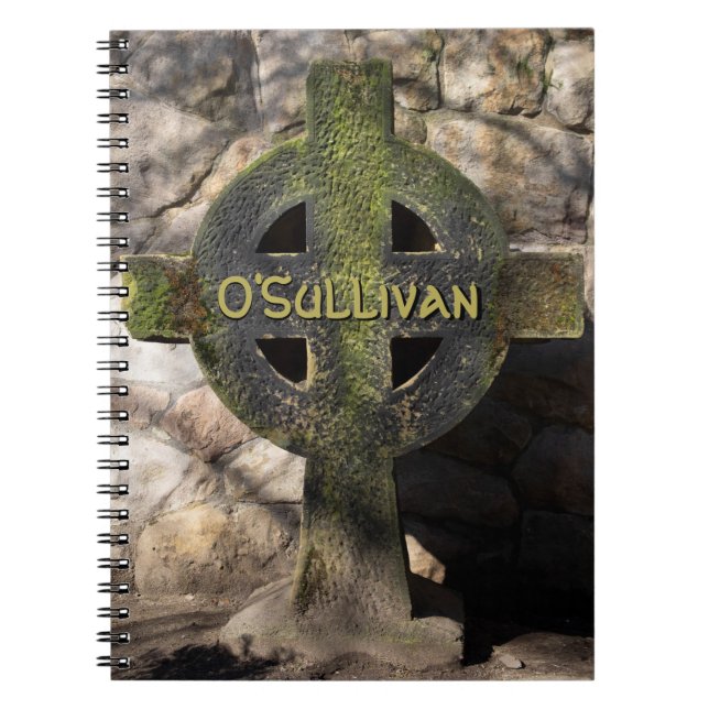 Carved Stone Celtic Cross Custom Name Notebook (Front)