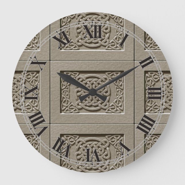 Carved Stone Celtic Knots Pattern Wall Clock (Front)