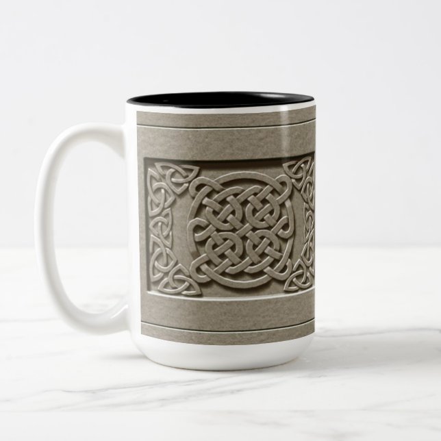 Carved Stone Texture Celtic Knots Two-Tone Coffee Mug (Left)