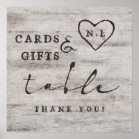 Carved Sweetheart Cards & Gifts Wedding Table Sign