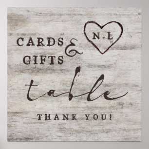 Carved Sweetheart Cards & Gifts Wedding Table Sign
