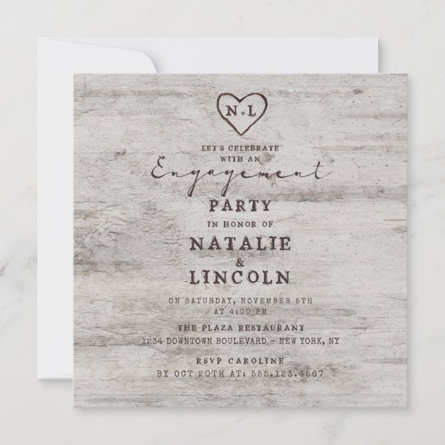 Carved Sweetheart Let's Celebrate Engagement Party Invitation (Front)