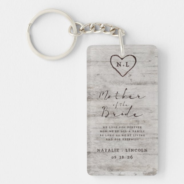 Carved Sweetheart To the Mother of the Bride Quote Key Ring (Front)