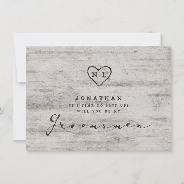 Carved Sweethearts Be My Groomsman Proposal Card (Front)