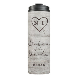 Carved Sweethearts Monogram Sister of the Bride Thermal Tumbler