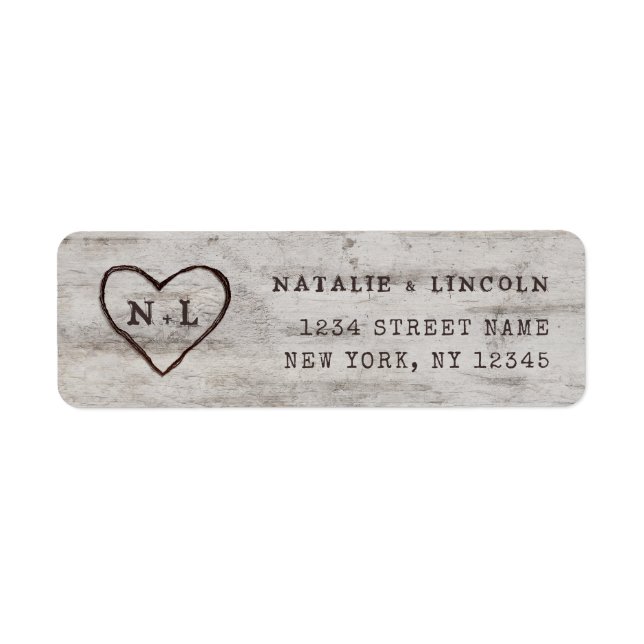 Carved Sweethearts Monogram Wedding Return Address Label (Front)
