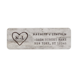 Carved Sweethearts Monogram Wedding Return Address Return Address Label