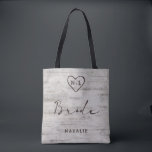 Carved Sweethearts Rustic Birch Monogram Bride Tote Bag<br><div class="desc">Carved Sweethearts Rustic Birch Wood with Aged Grey & Off White Birch Tree Bark Design, and a distressed patina weathered look. This reclaimed lumber design features the couple's initials carved into the heart shape within the tree. Also, distressed typography country chic fonts, along with an elegant vintage handwriting script font....</div>
