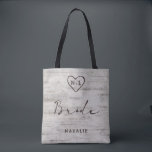 Carved Sweethearts Rustic Birch Monogram Bride Tote Bag<br><div class="desc">Carved Sweethearts Rustic Birch Wood with Aged Grey & Off White Birch Tree Bark Design, and a distressed patina weathered look. This reclaimed lumber design features the couple's initials carved into the heart shape within the tree. Also, distressed typography country chic fonts, along with an elegant vintage handwriting script font....</div>