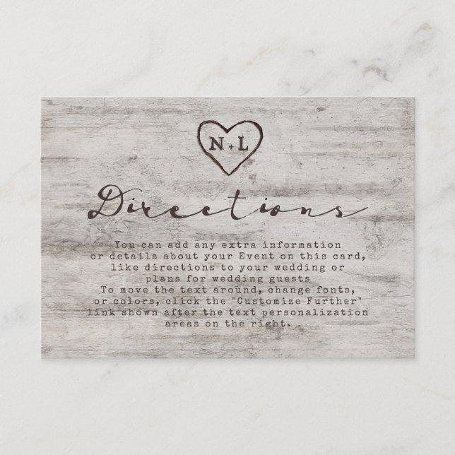 Carved Sweethearts Rustic Birch Wedding Directions Enclosure Card (Front)