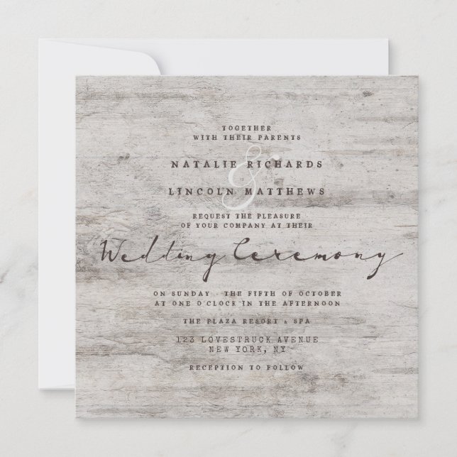 Carved Sweethearts Rustic Birch Wedding Square Invitation (Front)