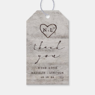 Carved Sweethearts Rustic Birch Wedding Thank You Gift Tags