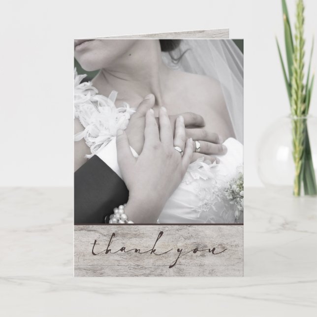 Carved Sweethearts Rustic Custom Wedding Photo Thank You Card (Front)