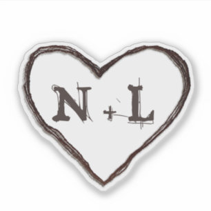 Carved Sweethearts Rustic Heart Initials Monogram