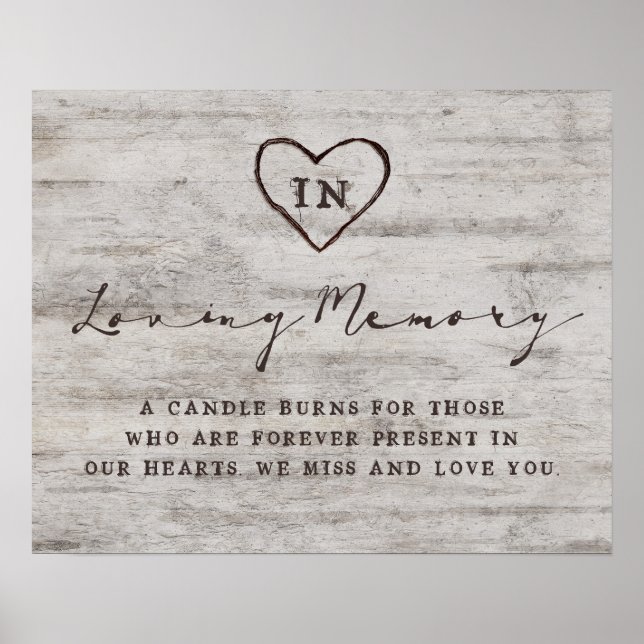 Carved Sweethearts Rustic In Loving Memory Sign (Front)