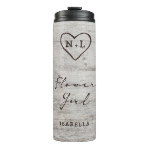 Carved Sweethearts Rustic Monogram Flower Girl Thermal Tumbler