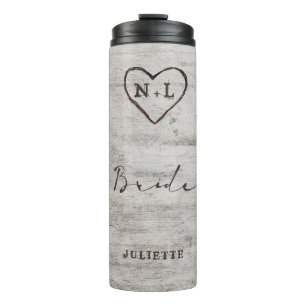 Carved Sweethearts Rustic Tree Monogram Bride Thermal Tumbler