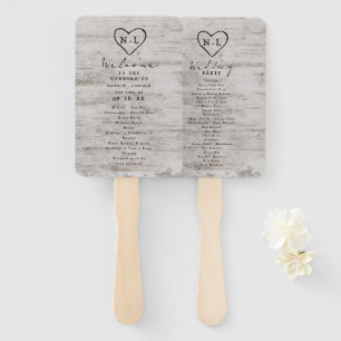 Carved Sweethearts Rustic Wedding Ceremony Program Hand Fan