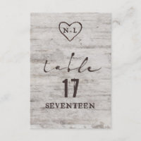 Carved Sweethearts Rustic Wedding Table Numbers