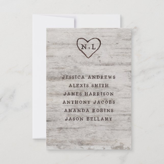 Carved Sweethearts Seating Wedding Table Numbers (Back)
